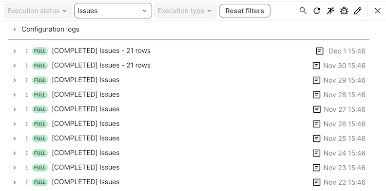 A screenshot of the ingestion logs drawer for an agent.