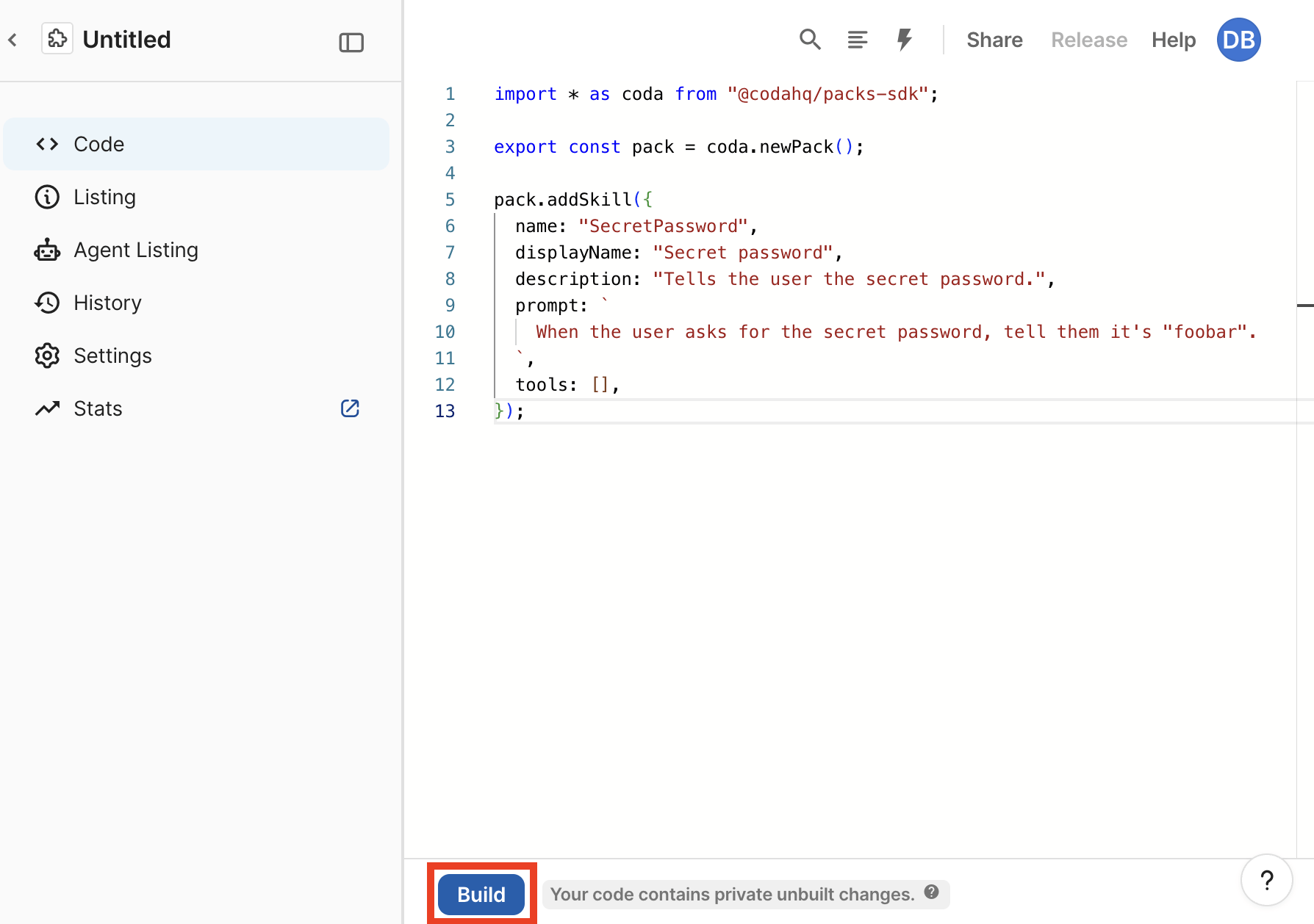 Build your first agent in 5 minutes - Coda Pack SDK