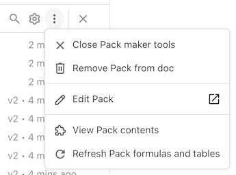 Additional options in the Pack maker tools