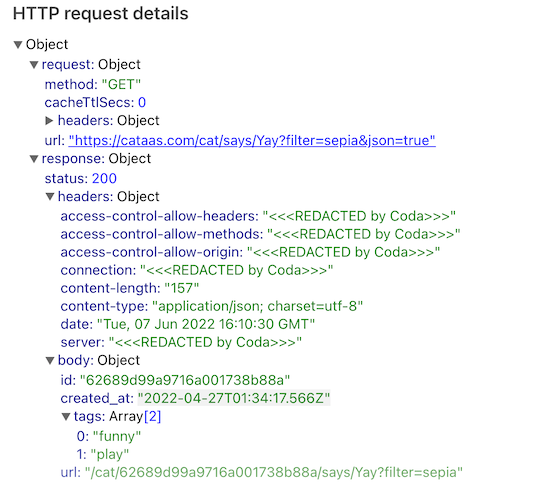 HTTP request details dialog