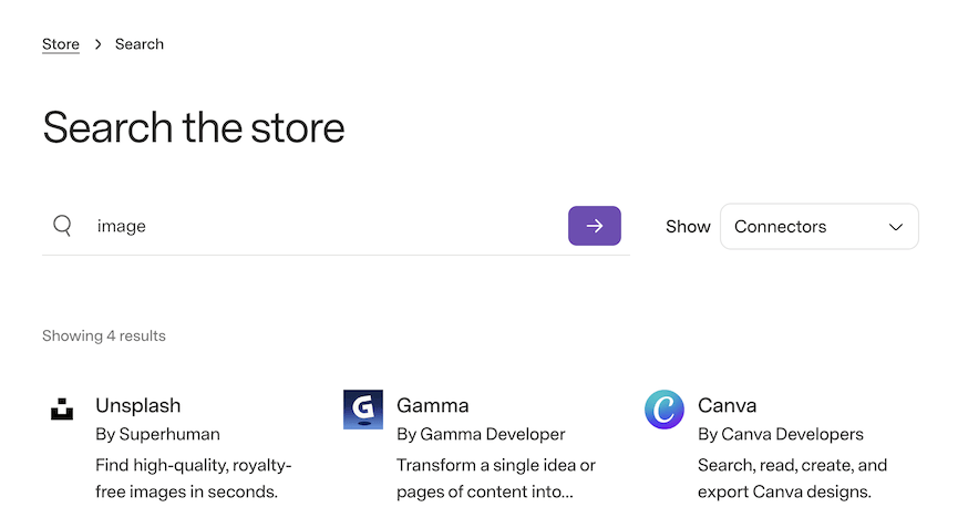 Connectors listed in the Superhuman Go Store.