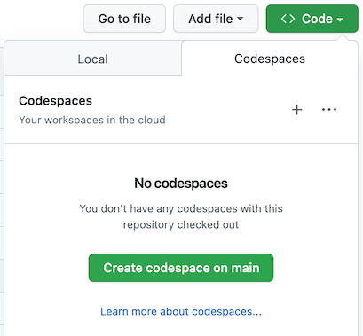Create a codespace for your repo.