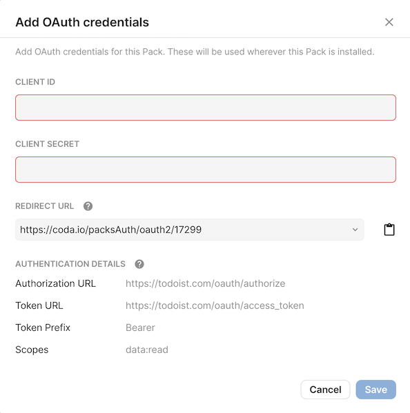 The redirect URL shown in the OAuth settings